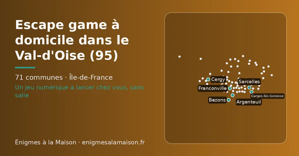 Carte schématique des 71 communes du Val-d'Oise présentées sur ce site