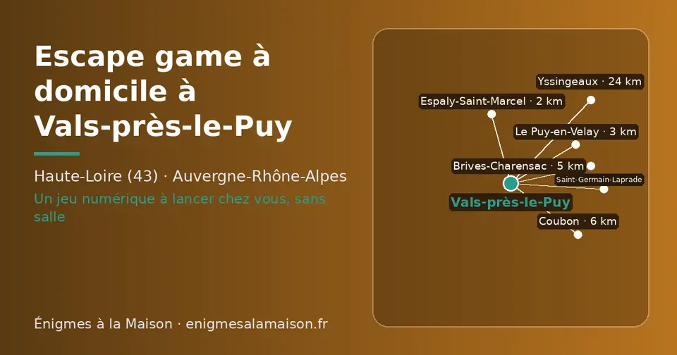 Carte schématique : Vals-près-le-Puy et les communes voisines présentées sur ce site (Espaly-Saint-Marcel, Le Puy-en-Velay, Brives-Charensac, Coubon, Saint-Germain-Laprade, Yssingeaux)