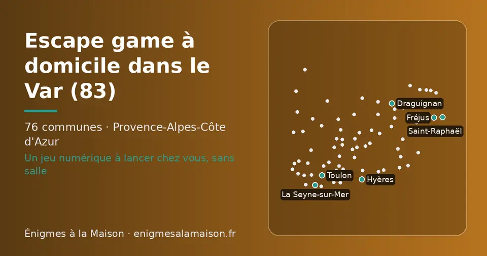 Carte schématique des 76 communes du Var présentées sur ce site