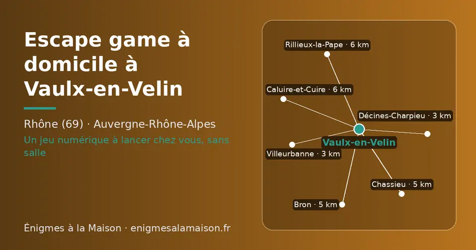 Carte schématique : Vaulx-en-Velin et les communes voisines présentées sur ce site (Décines-Charpieu, Villeurbanne, Bron, Chassieu, Rillieux-la-Pape, Caluire-et-Cuire)