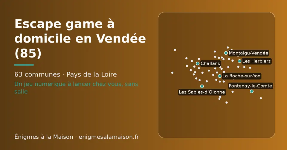Carte schématique des 63 communes de la Vendée présentées sur ce site