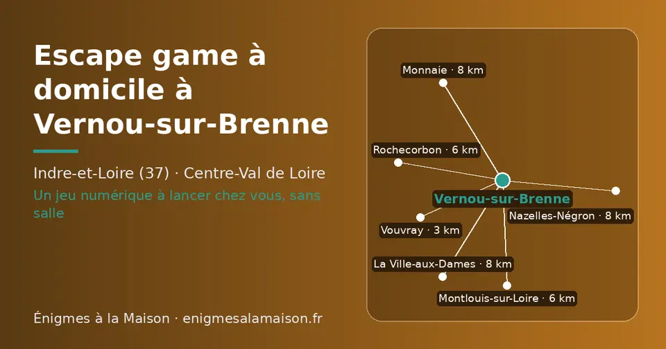 Carte schématique : Vernou-sur-Brenne et les communes voisines présentées sur ce site (Vouvray, Rochecorbon, Montlouis-sur-Loire, La Ville-aux-Dames, Nazelles-Négron, Monnaie)