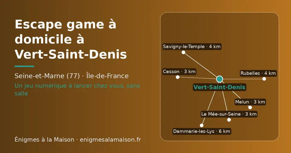 Carte schématique : Vert-Saint-Denis et les communes voisines présentées sur ce site (Cesson, Le Mée-sur-Seine, Melun, Rubelles, Savigny-le-Temple, Dammarie-les-Lys)