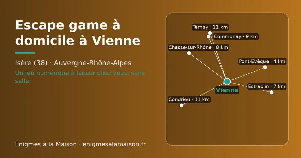 Carte schématique : Vienne et les communes voisines présentées sur ce site (Pont-Évêque, Estrablin, Chasse-sur-Rhône, Communay, Ternay, Condrieu)