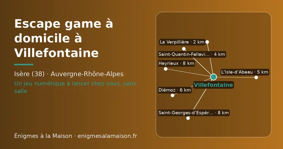 Carte schématique : Villefontaine et les communes voisines présentées sur ce site (La Verpillière, Saint-Quentin-Fallavier, L’Isle-d’Abeau, Diémoz, Heyrieux, Saint-Georges-d’Espéranche)
