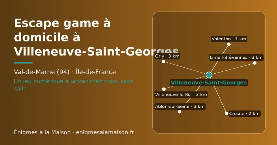 Carte schématique : Villeneuve-Saint-Georges et les communes voisines présentées sur ce site (Valenton, Crosne, Ablon-sur-Seine, Villeneuve-le-Roi, Limeil-Brévannes, Orly)