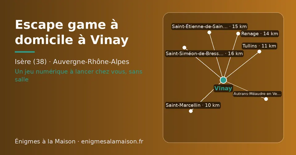 Carte schématique : Vinay et les communes voisines présentées sur ce site (Saint-Marcellin, Tullins, Autrans-Méaudre en Vercors, Renage, Saint-Étienne-de-Saint-Geoirs, Saint-Siméon-de-Bressieux)