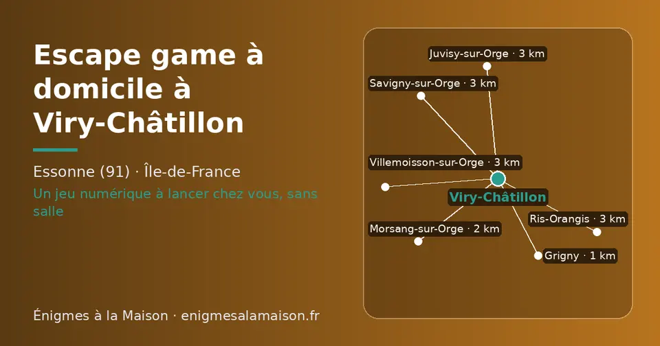 Carte schématique : Viry-Châtillon et les communes voisines présentées sur ce site (Grigny, Morsang-sur-Orge, Juvisy-sur-Orge, Savigny-sur-Orge, Ris-Orangis, Villemoisson-sur-Orge)