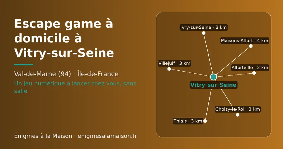 Carte schématique : Vitry-sur-Seine et les communes voisines présentées sur ce site (Alfortville, Villejuif, Ivry-sur-Seine, Thiais, Choisy-le-Roi, Maisons-Alfort)