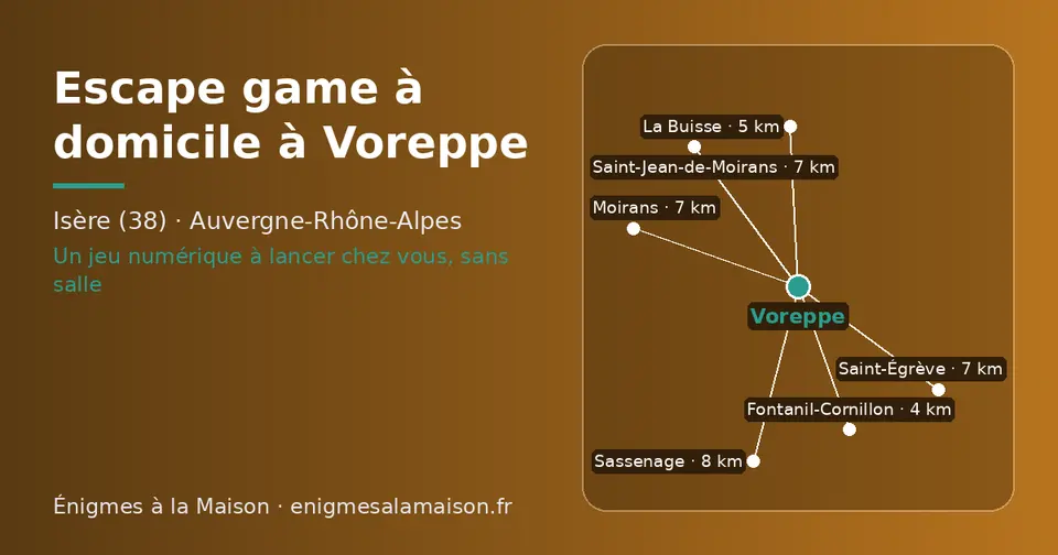 Carte schématique : Voreppe et les communes voisines présentées sur ce site (Fontanil-Cornillon, La Buisse, Saint-Égrève, Saint-Jean-de-Moirans, Moirans, Sassenage)